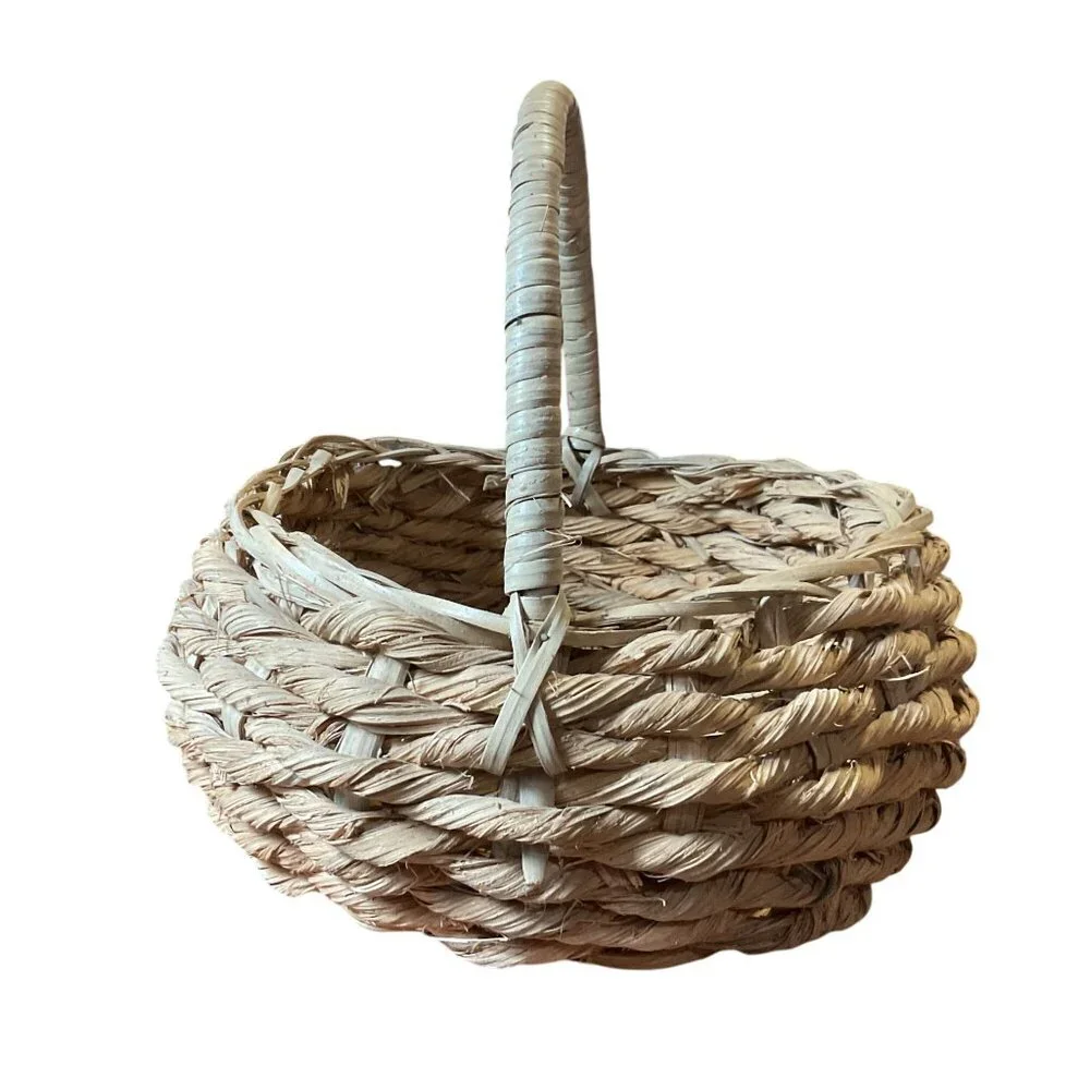 Large Handwoven Seagrass Gathering Basket Vintage Farmhouse Decor 12